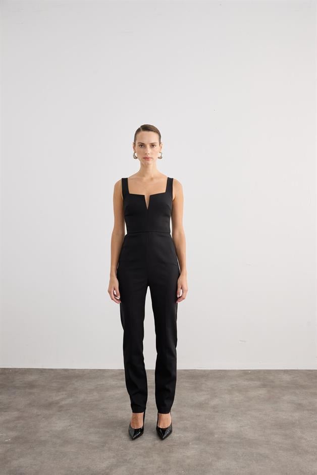 Chest Strap Thick Strap Black Jumpsuit