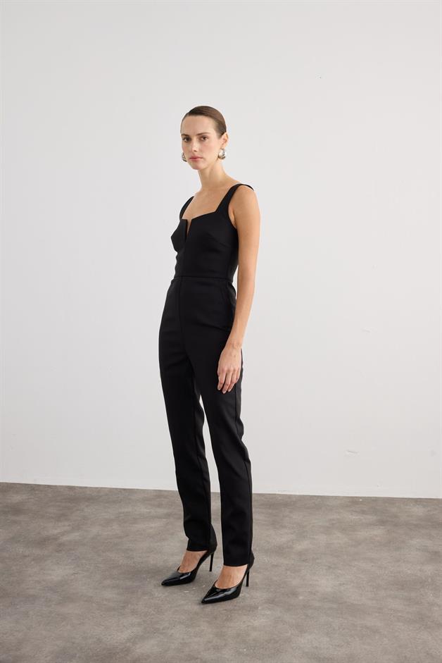 Chest Strap Thick Strap Black Jumpsuit