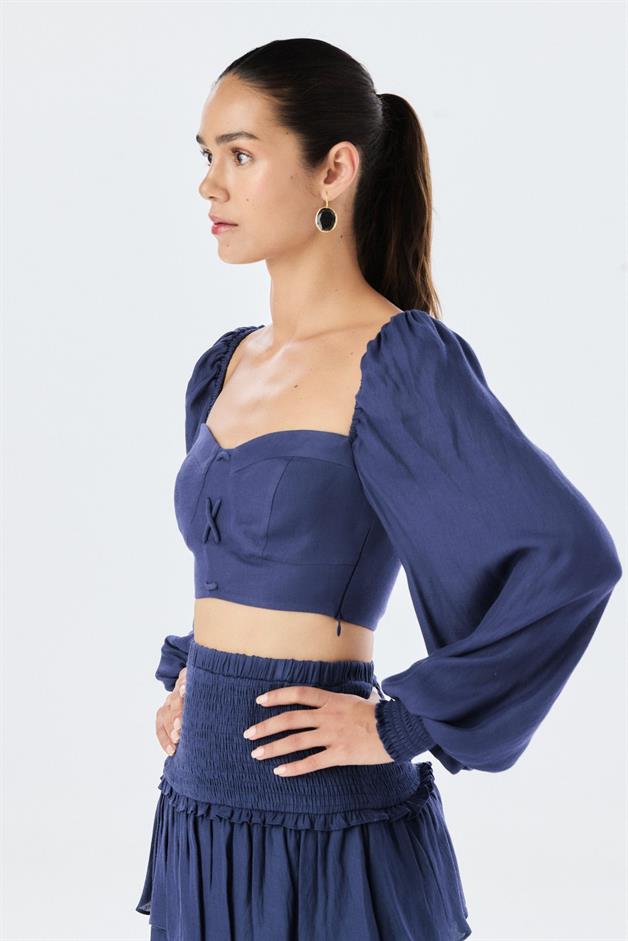 Chest Cups Square Neck Navy Blouse