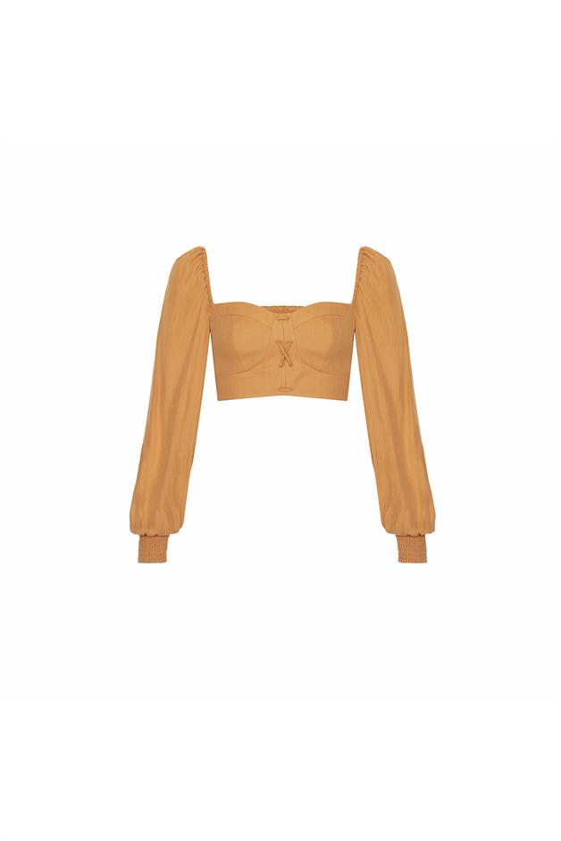 Chest Cups Square Neck Tobacco Blouse