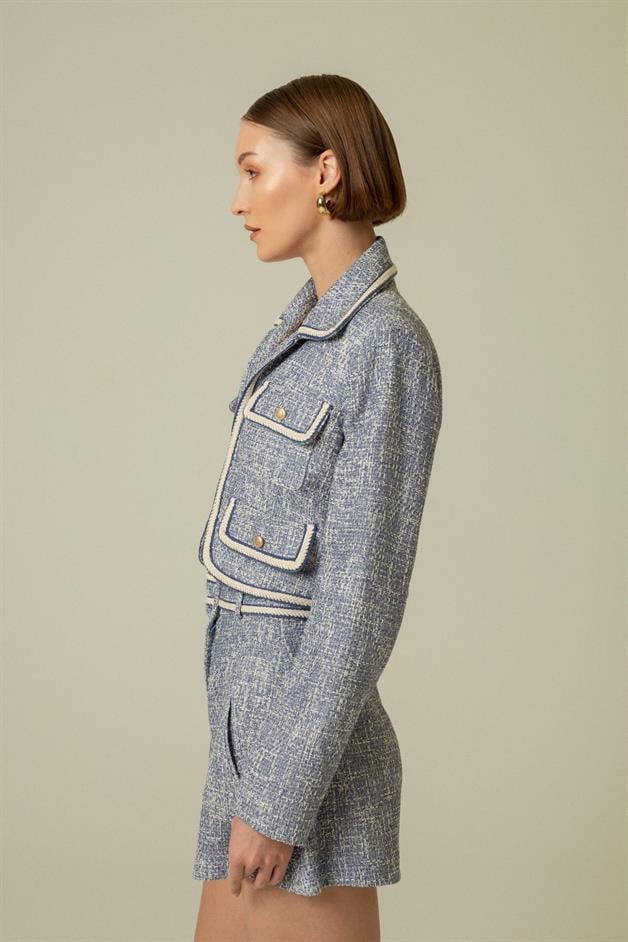 Gold Button Detail Indigo Crop Jacket