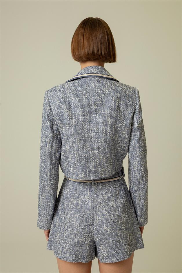 Gold Button Detail Indigo Crop Jacket