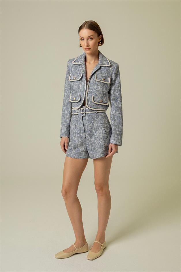 Gold Button Detail Indigo Crop Jacket