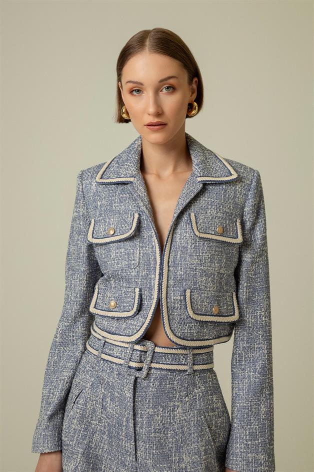 Gold Button Detail Indigo Crop Jacket