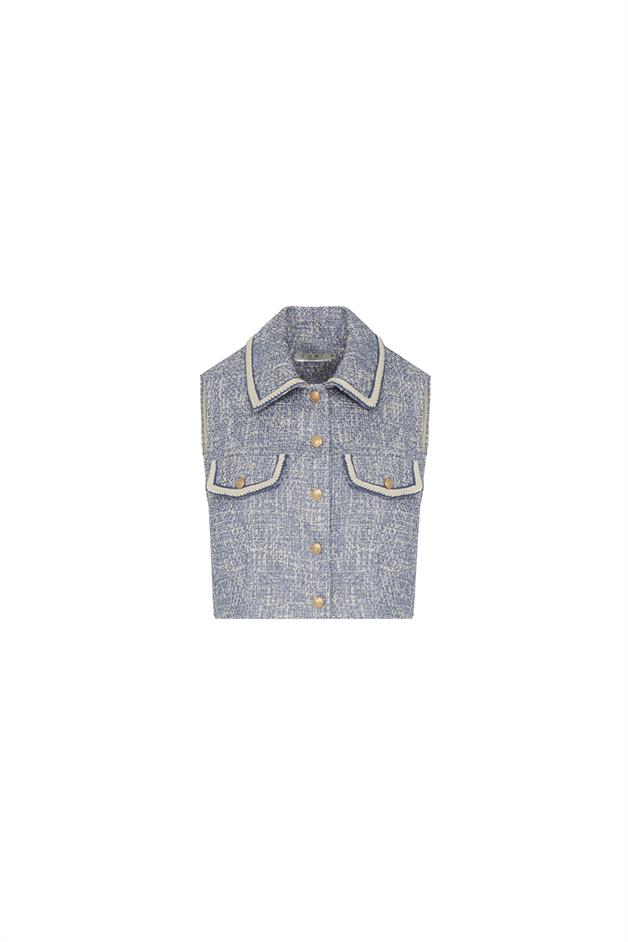 Gold Button Detail Indigo Crop Vest