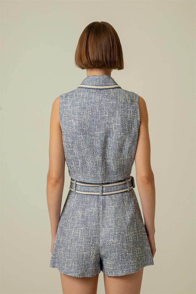 Gold Button Detail Indigo Crop Vest