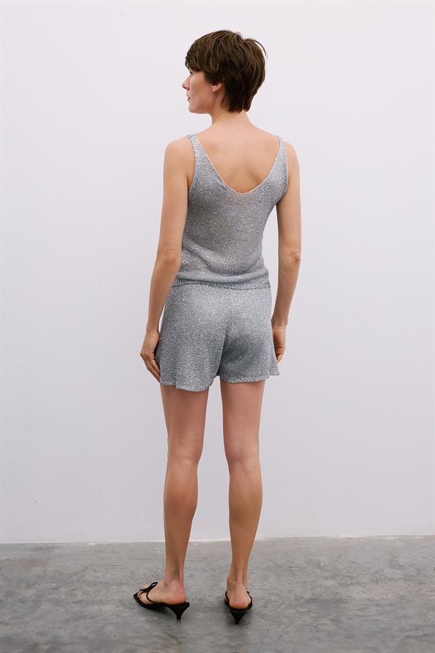 Silver Sequin Lined Mini Grey Shorts