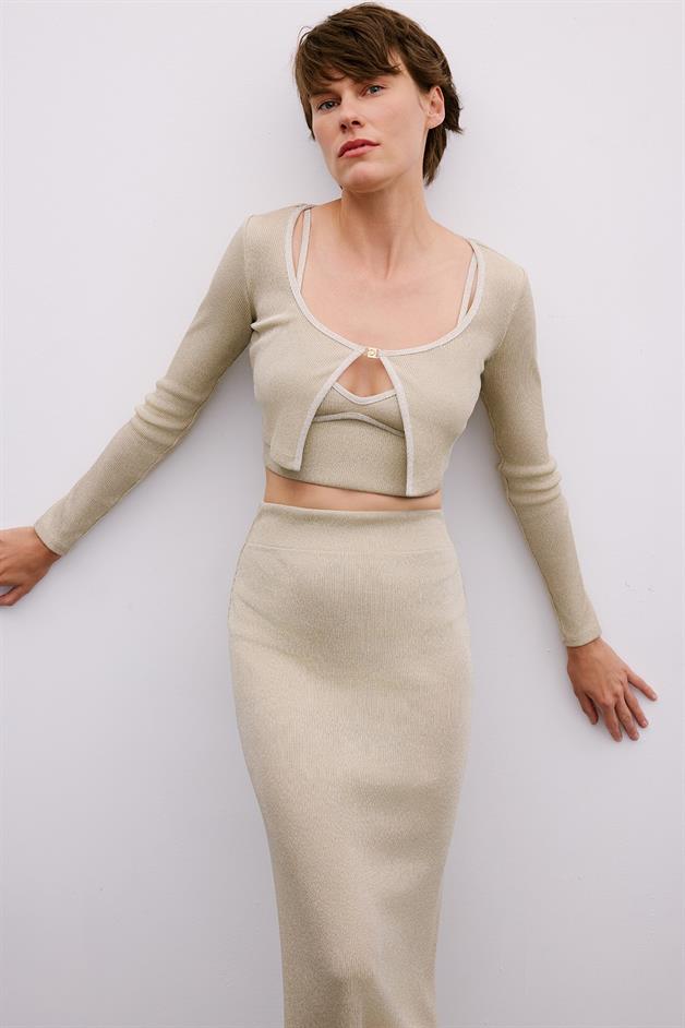 Gold Sequin Long Sleeve Gold Crop Cardigan