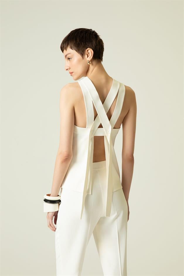 Halter Yaka Ekru Bluz