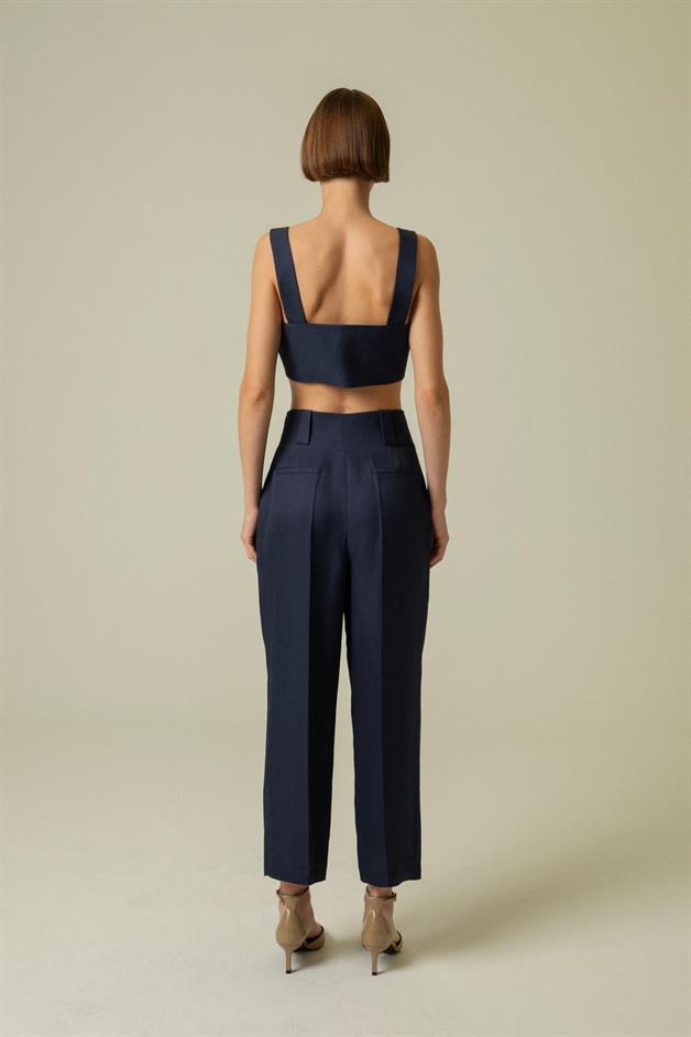 Carrot Leg Navy Blue Pants