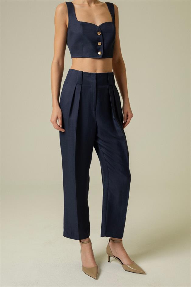 Carrot Leg Navy Blue Pants