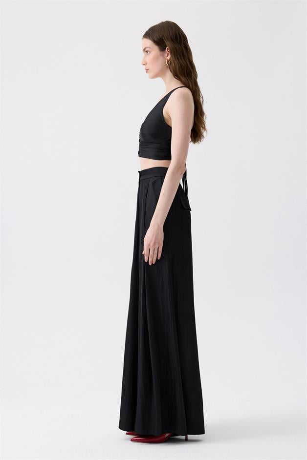 Thin Strap Ruched Black Mini Blouse