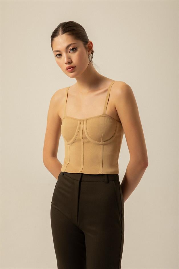 Thins Strapped Camel Knit Bustier