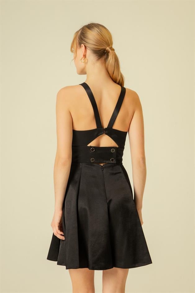 Thin Strapped Black Short Dress
