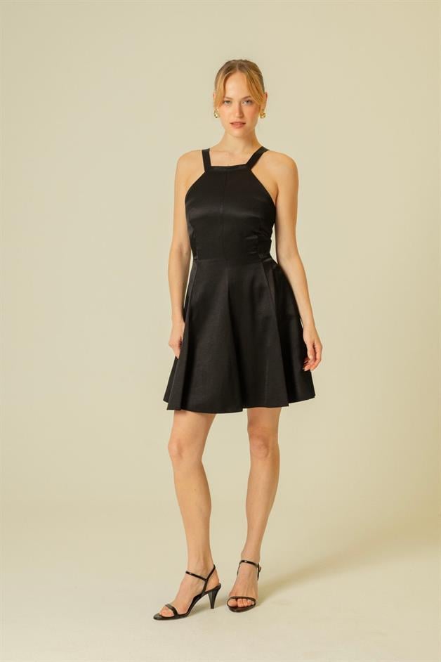 Thin Strapped Black Short Dress