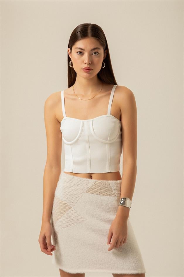Thins Strapped Ecru Knit Bustier
