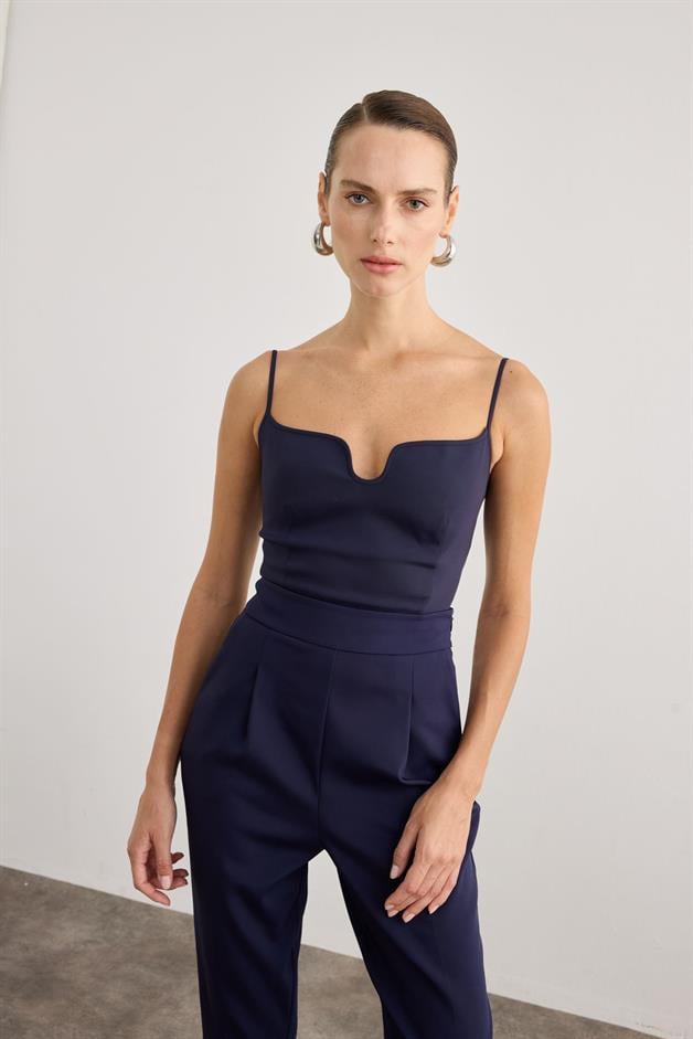 Thin Strap Zippered Navy Bustier