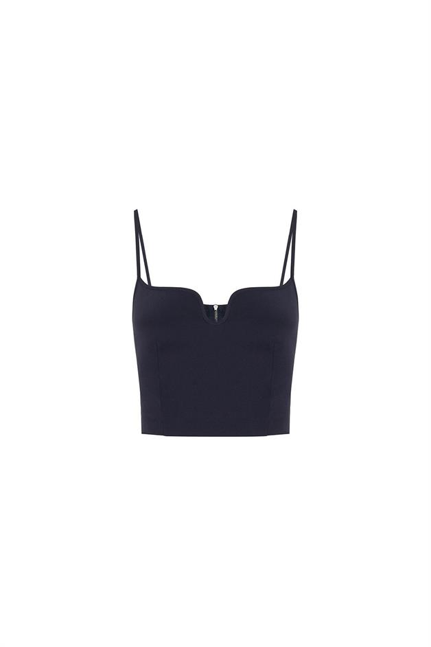 Thin Strap Zippered Navy Bustier