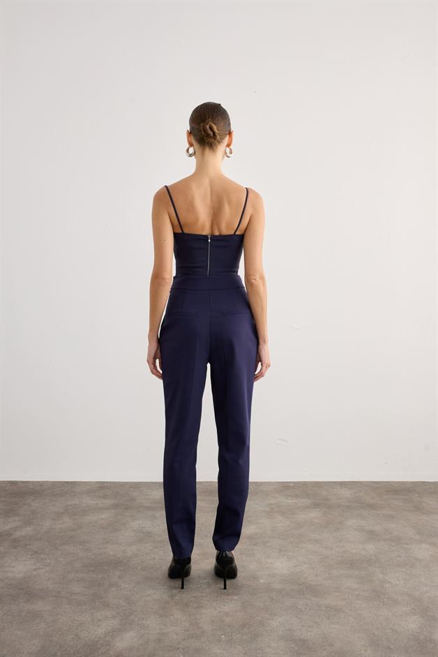 Thin Strap Zippered Navy Bustier