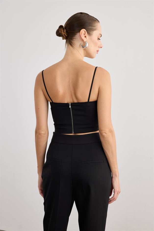 Thin Strap Zippered Black Bustier