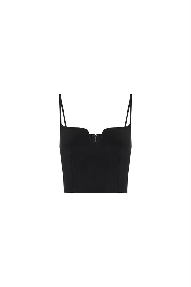 Thin Strap Zippered Black Bustier