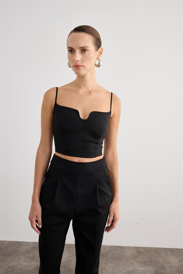 Thin Strap Zippered Black Bustier