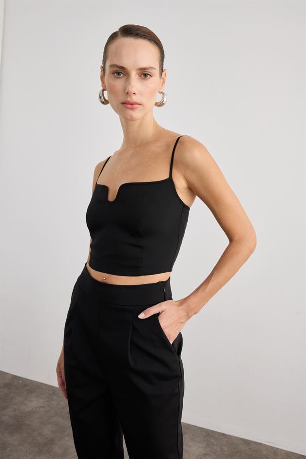 Thin Strap Zippered Black Bustier