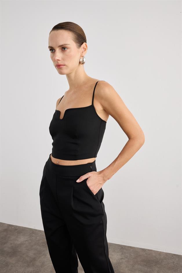 Thin Strap Zippered Black Bustier