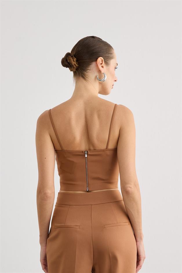 Thin Strap Zippered Brown Bustier