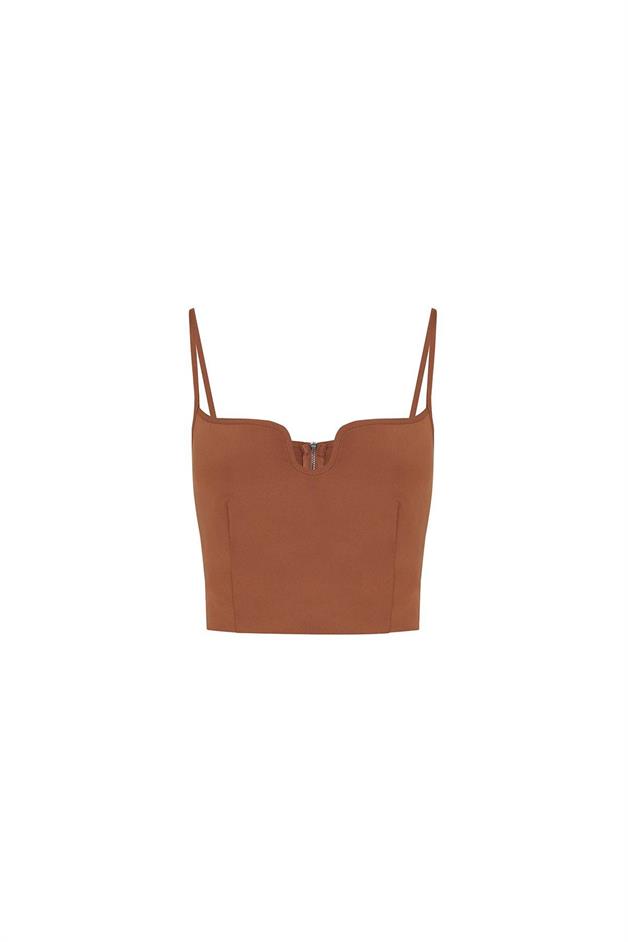 Thin Strap Zippered Brown Bustier
