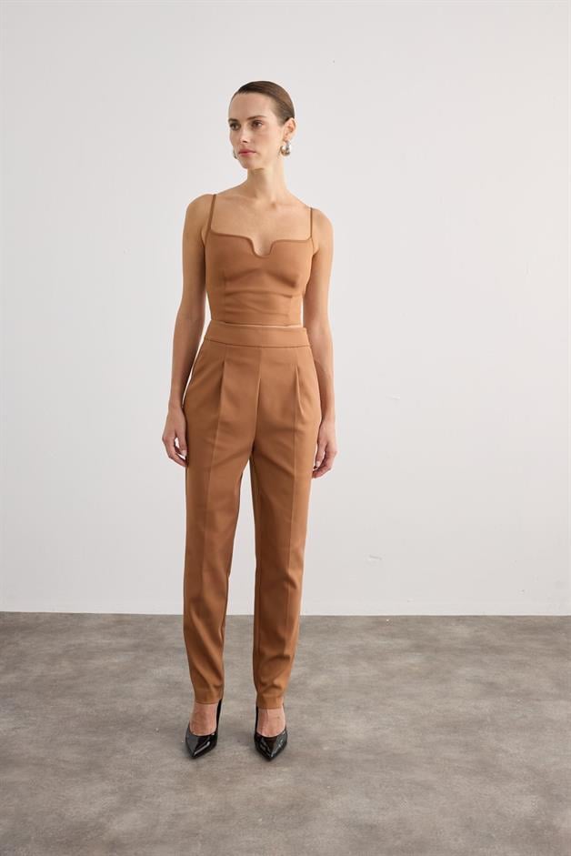 Thin Strap Zippered Brown Bustier