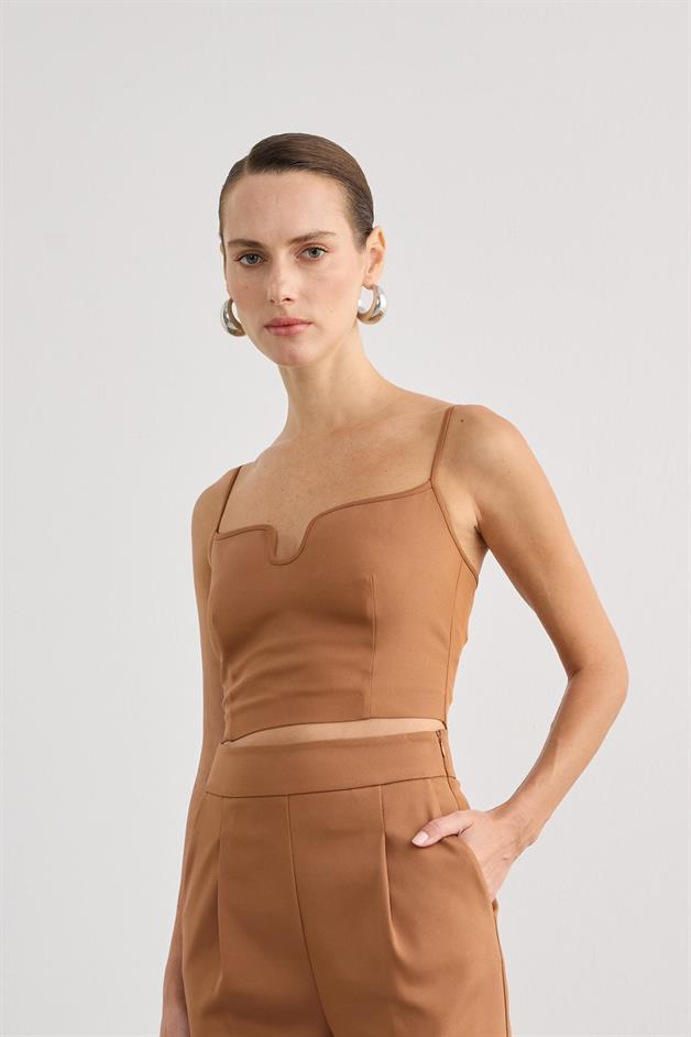Thin Strap Zippered Brown Bustier