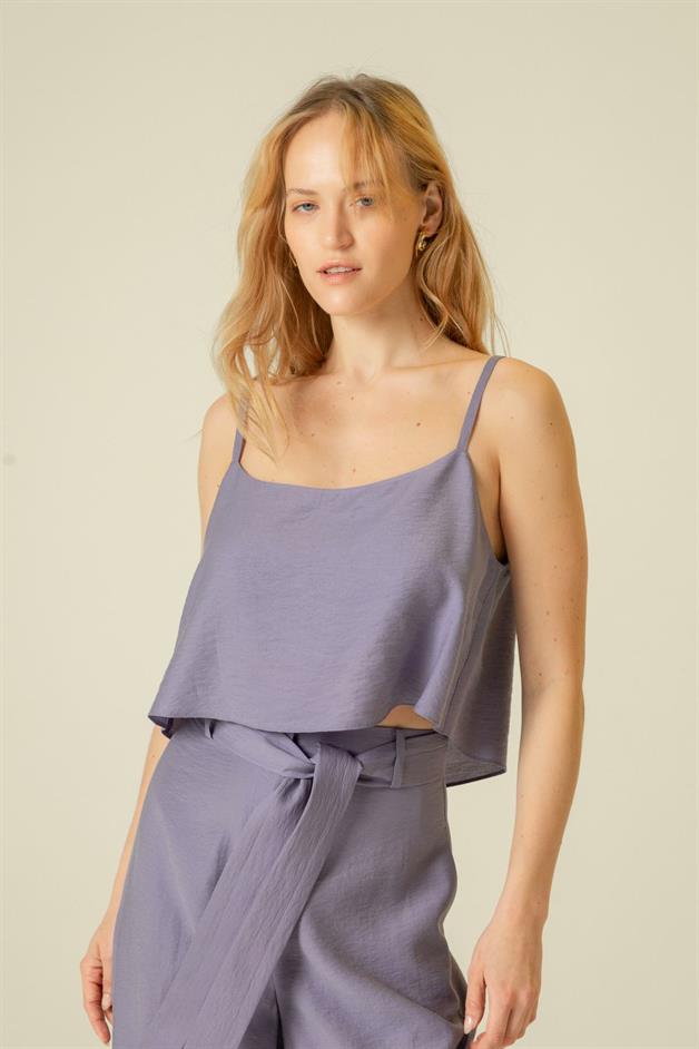 İnce Askılı İndigo Crop Top