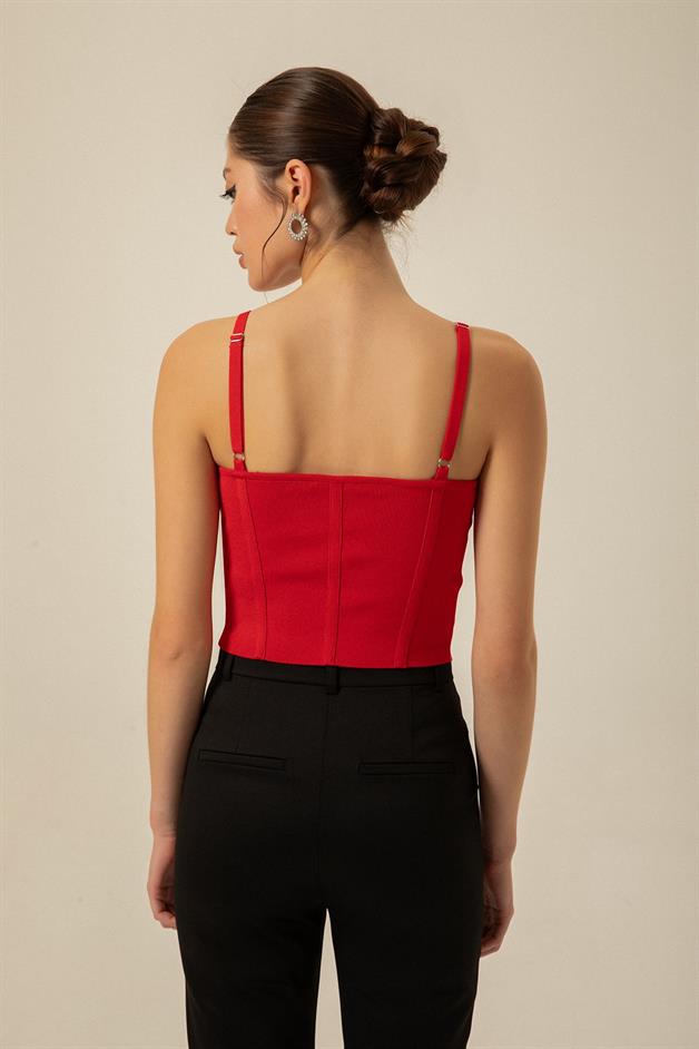 Thins Strapped Red Knit Bustier
