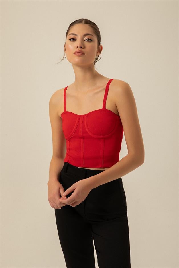 Thins Strapped Red Knit Bustier