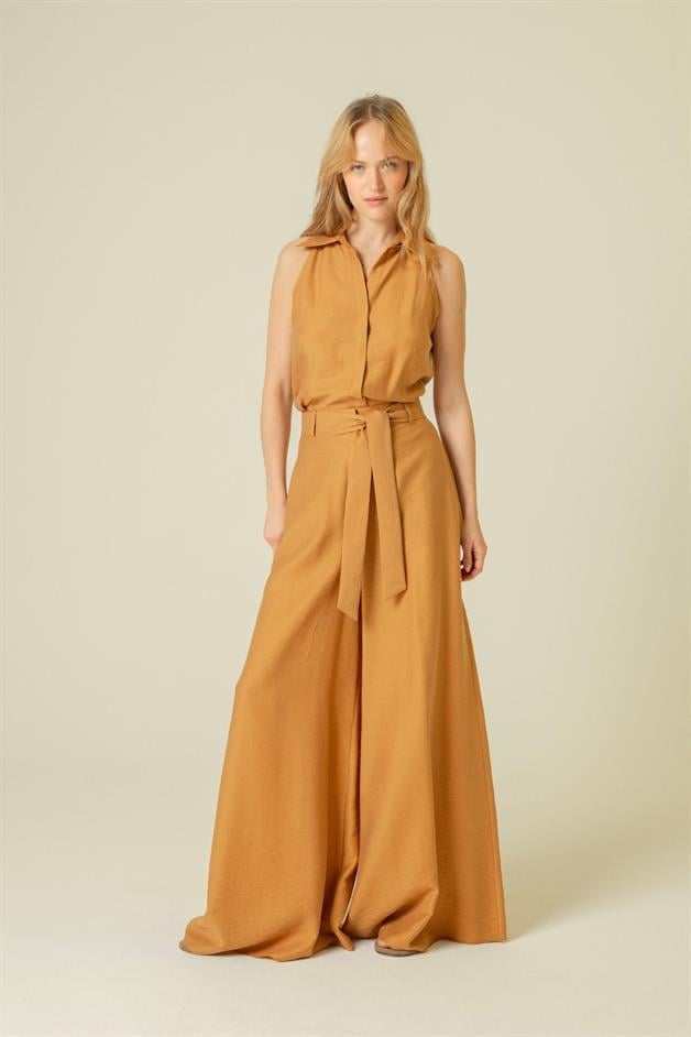 İnce Askılı Rahat Form Tütün Crop Top