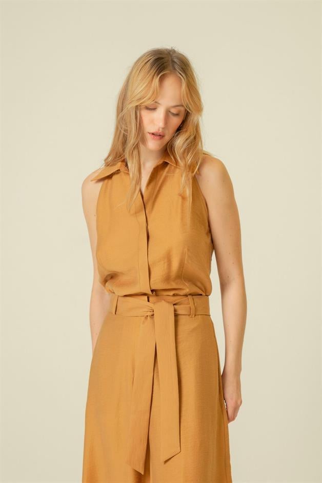 İnce Askılı Rahat Form Tütün Crop Top