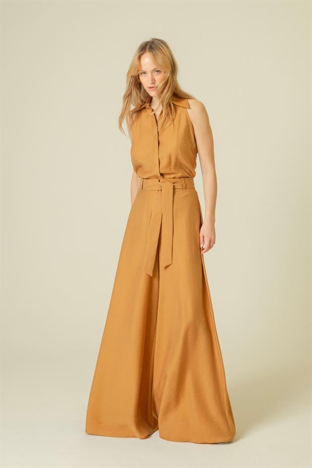 İnce Askılı Rahat Form Tütün Crop Top