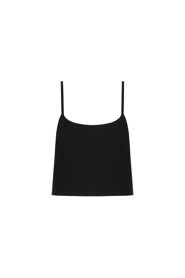 İnce Askılı Siyah Crop Top