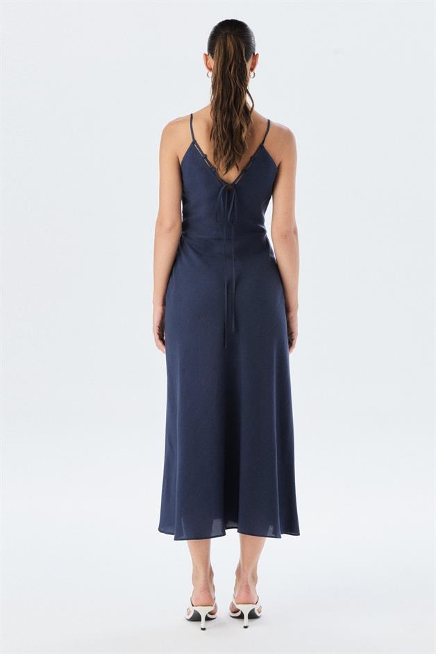 Thin Strap V-Neck Navy Dress