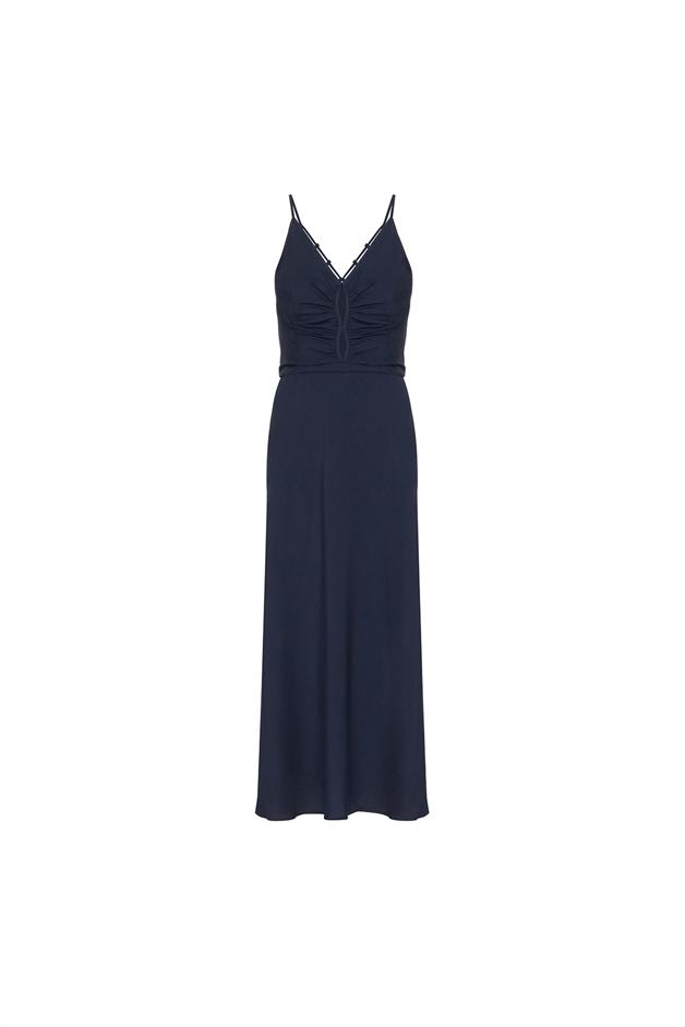 Thin Strap V-Neck Navy Dress