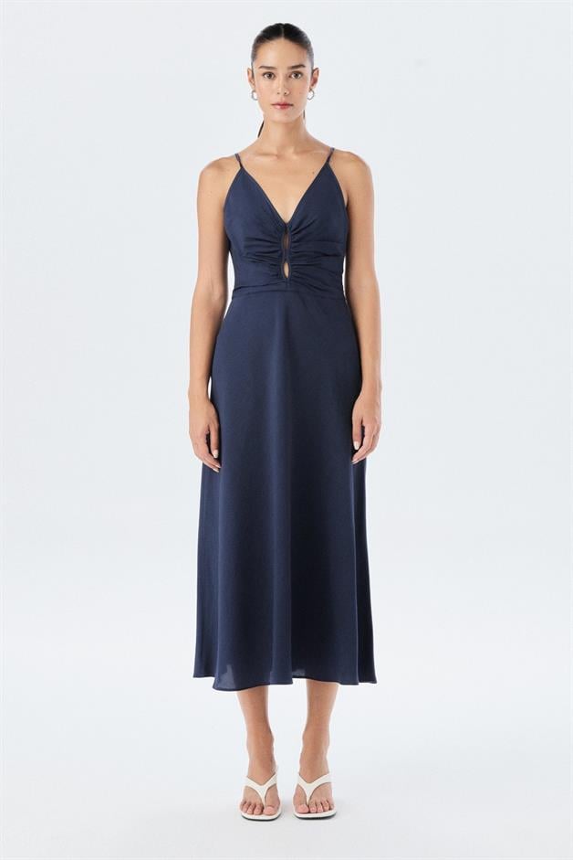 Thin Strap V-Neck Navy Dress