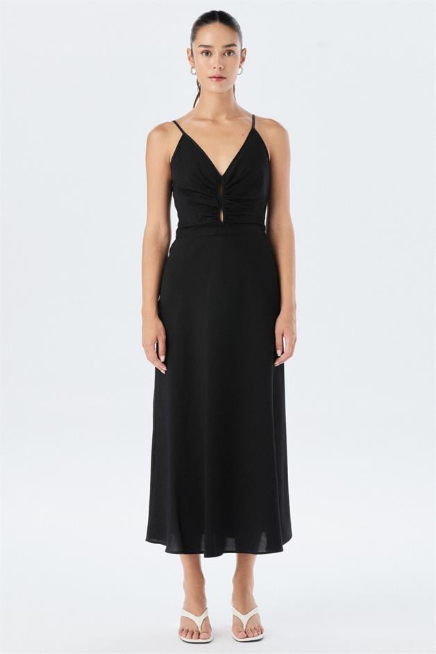 Thin Strap V-Neck Black Dress