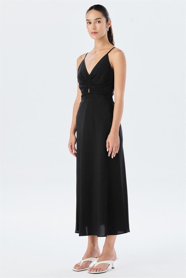 Thin Strap V-Neck Black Dress