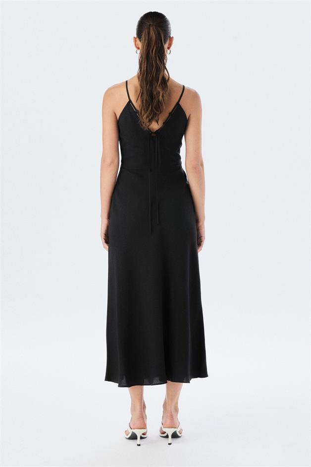 Thin Strap V-Neck Black Dress