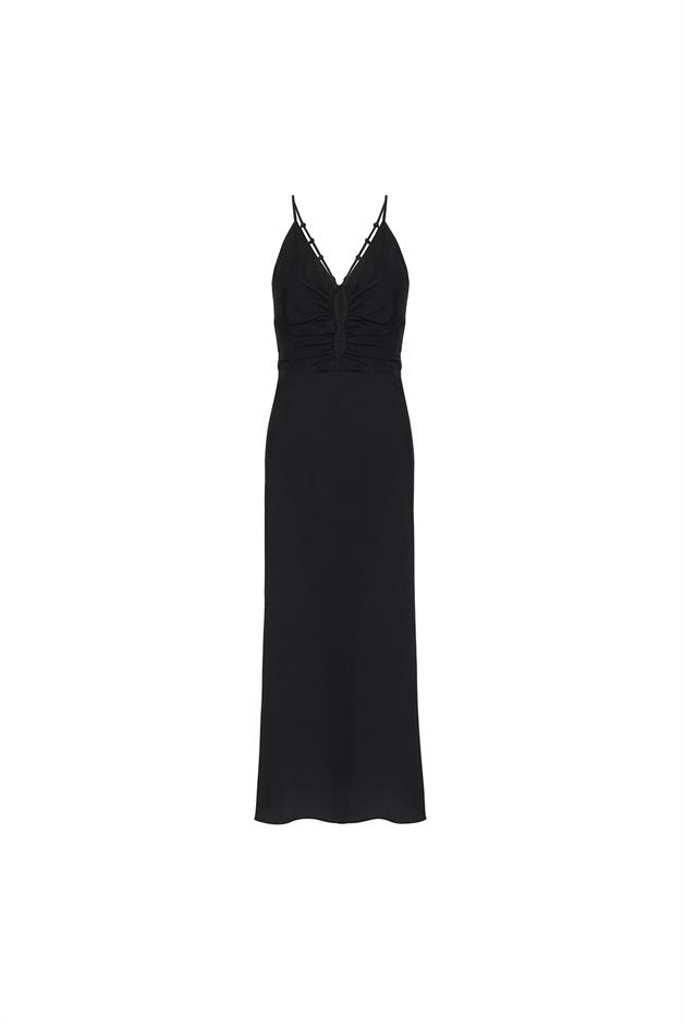 Thin Strap V-Neck Black Dress
