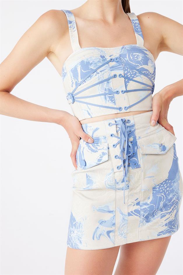 İp Detaylı Askılı İndigo Desenli Büstiyer