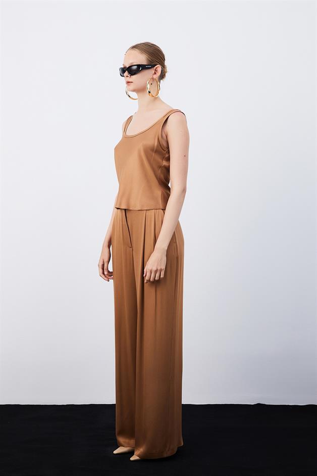 Kahverengi Saten Top