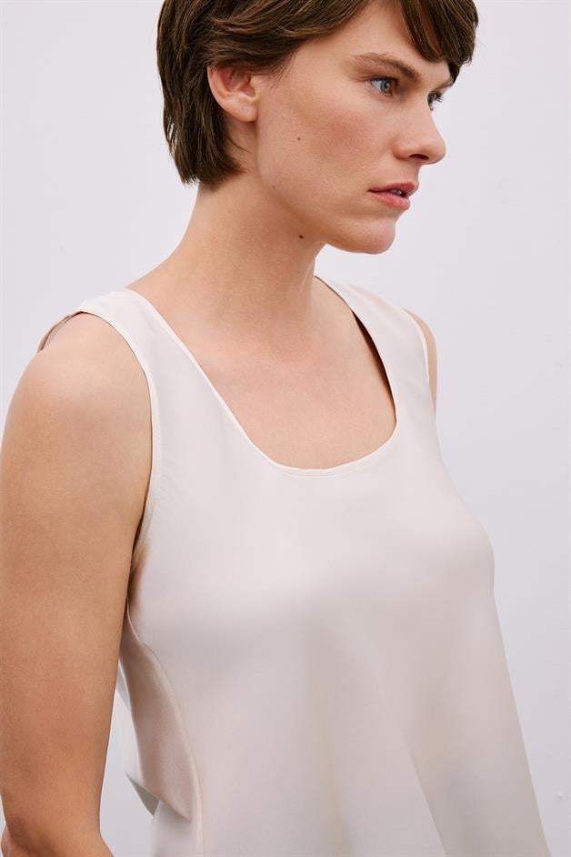 Thick Strap Square Neck Ecru Blouse