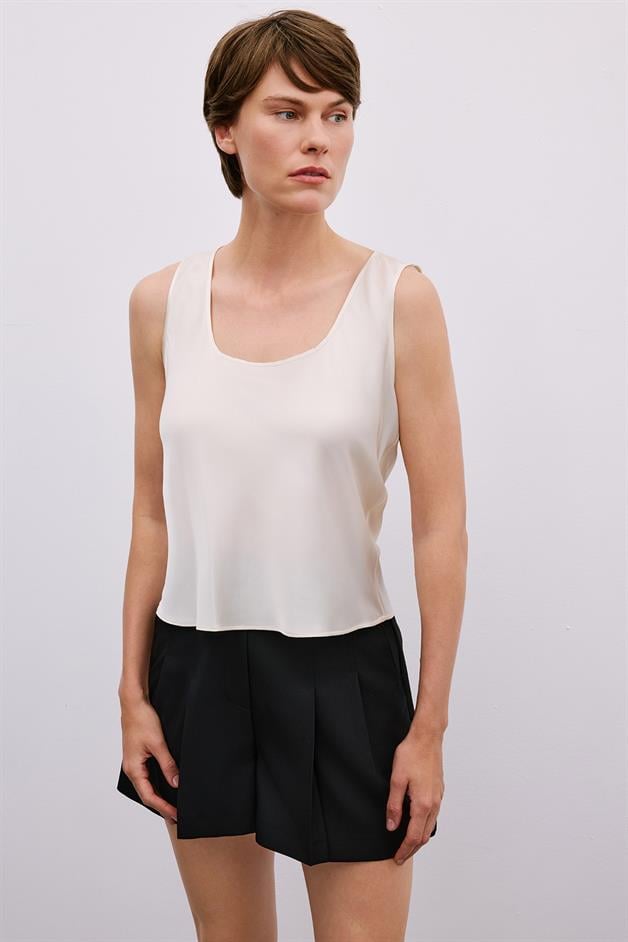 Thick Strap Square Neck Ecru Blouse